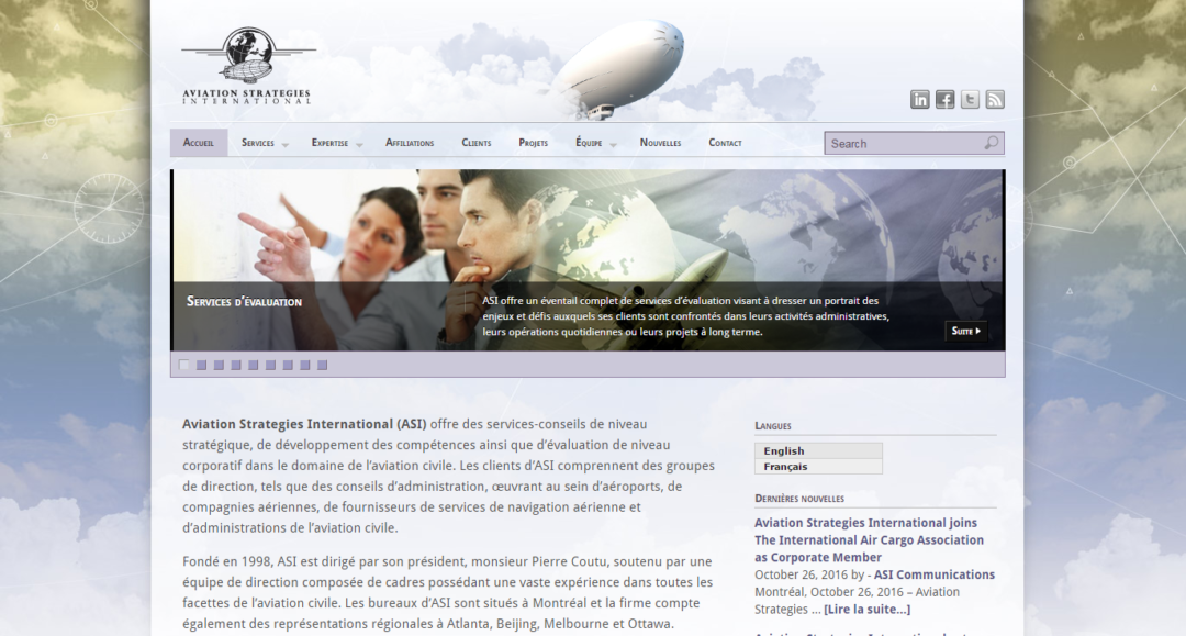 Site web. client : ASI (Aviation Strategies International)